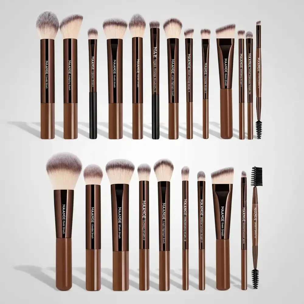 MAANGE Makeup Brush Sets Bundle, Brush Combo, Cosmetic Brush Set, Face Makeup Brushes, 13pcs/set*2 Sets Coffee Brown Brushes with Metal and Abs Handles, Microfiber and Animal Fur Bristles, Makeup Tools for Eyeshadow, Blush, Foundation, Makeup Brushes Kit