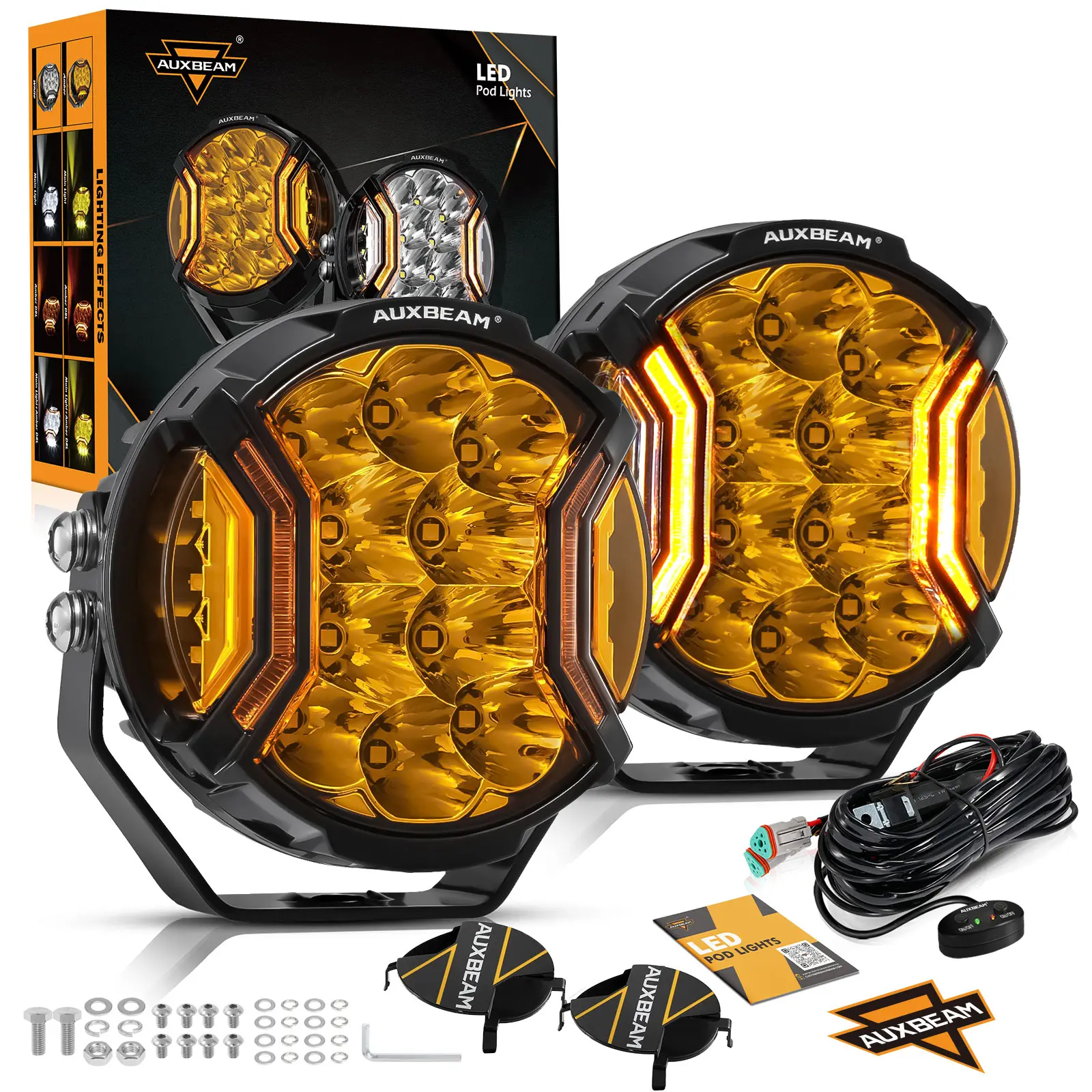 AUXBEAM V-ULTRA Series 5 Inch 172W LED Side Shooter Pod Lights with Amber DRL & IP68 Waterproof for Offroad Vehicles outdoorfun, Led Work Light, Driving Lights