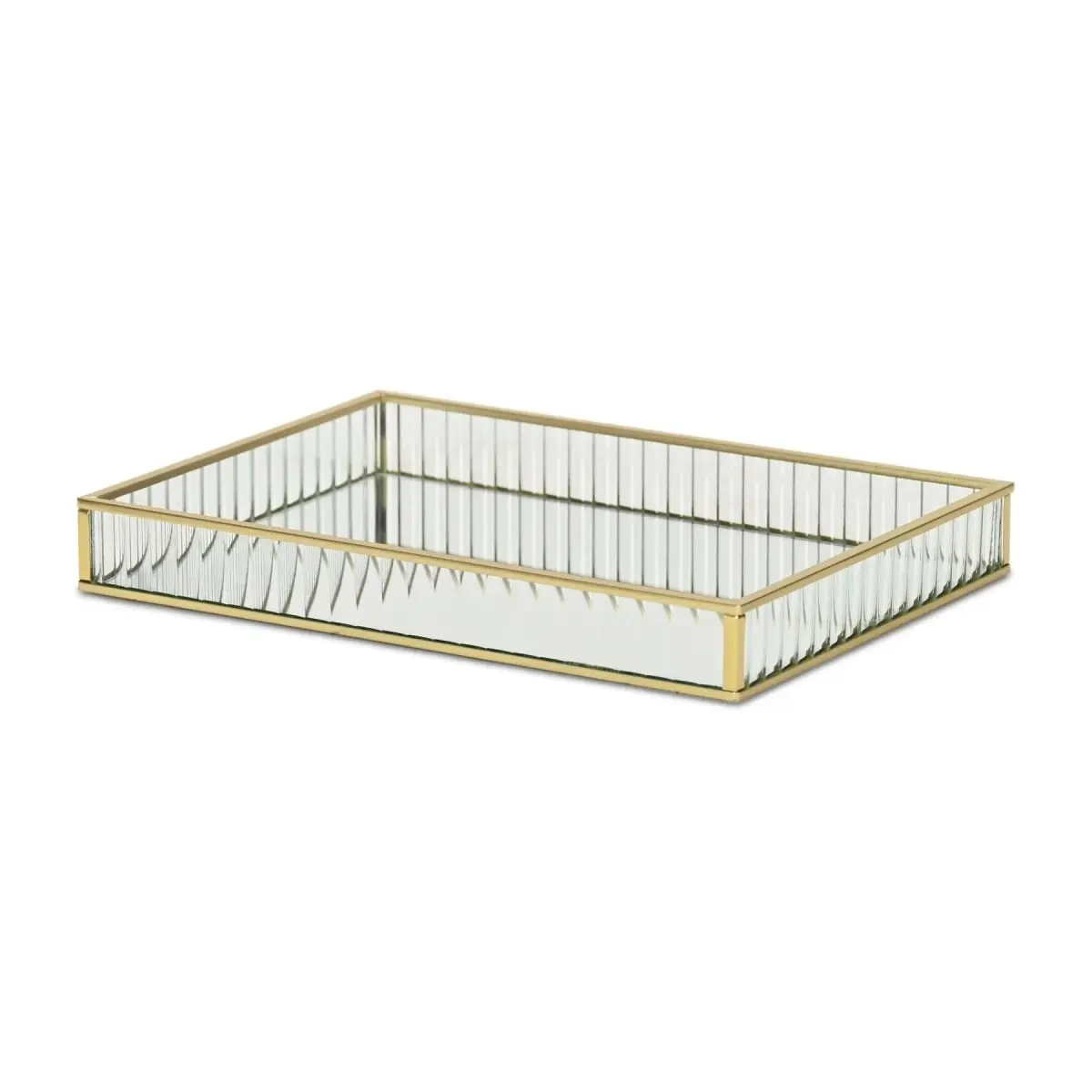 Cheungs 6136GD-S Sturdy Metal Veldra Rectangular Fluted Glass Small Serving Tray, Gold