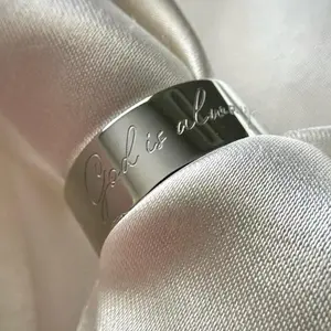God is Always With You Affirmation Silver Ring Band, Catholic Faith Jewelry, Minimalist Ring