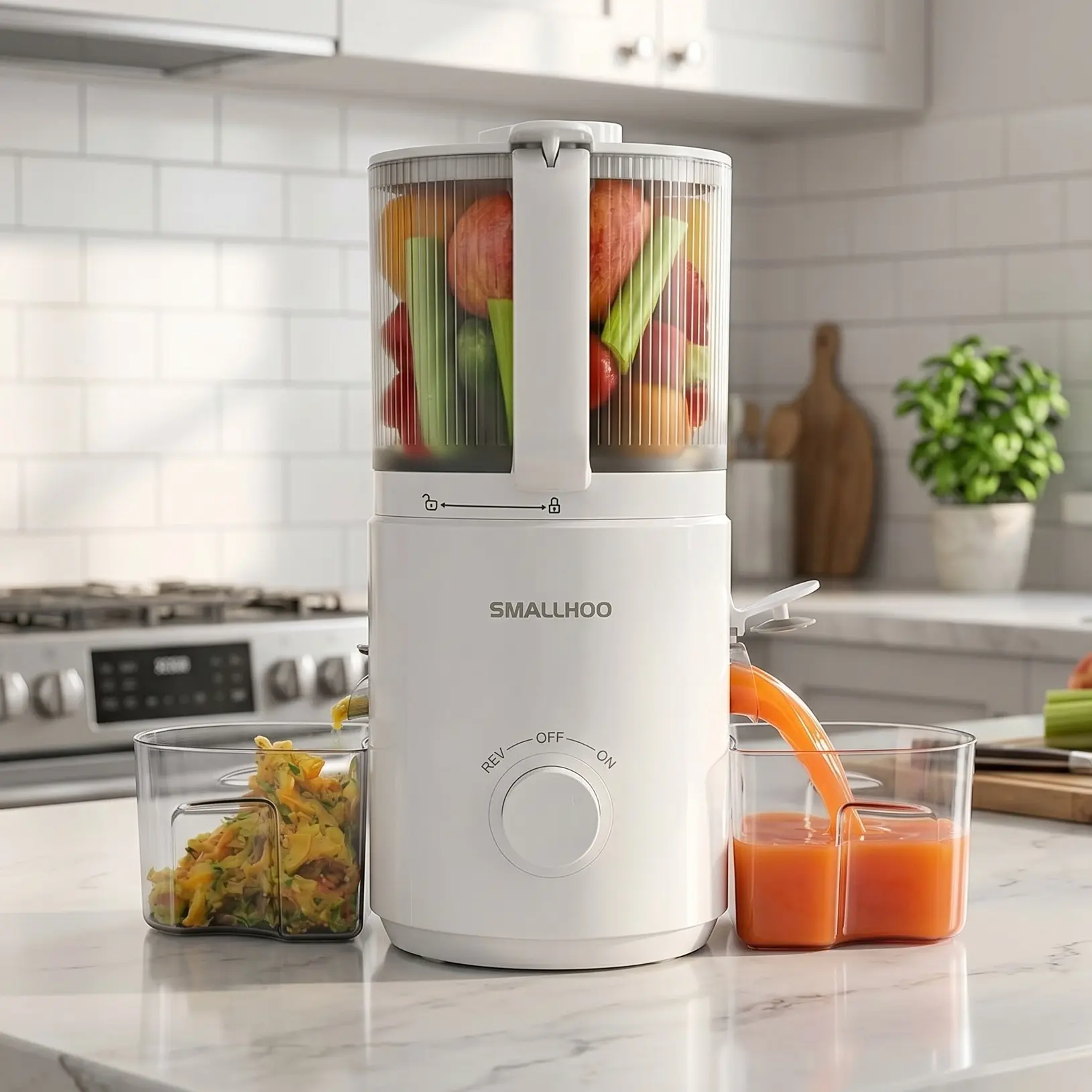 SummerVibes Cold Press Food Juicer Machine - 7" Extra-Large Chute Counter-Top Juicer for Whole Fruits & Vegetables, Safety Locks, Easy Assembly, Easy Cleaning, High Juice Yield