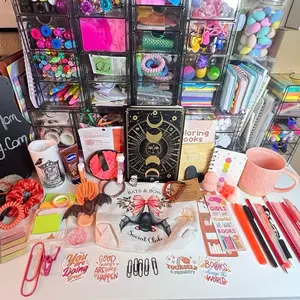 Bookish Capsule Bundle with 15 capsules Stationery Totes Make Up Bag Seasonal Decor Bookmarks Gel Pens Glitter Acrylic Paint Markers Junk Journal Stickers Beaded Bracelets Hair Accessories Bath Beauty Items Notebook Cute Bindle Gift Set