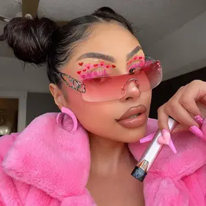 Rectangle Vintage glasses  Y2K Rimless Luxury Brand Designer Sunglasses Women For Men One Piece Trendy Oversized Sun Glasses Metal Snake Pink Punk Shades