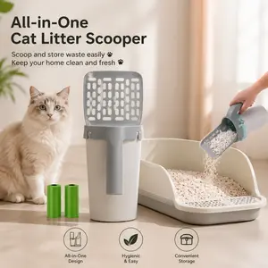 Cat Litter Scoop with Disposable Bags, Large Capacity Pet Litter Scooper with Holder, Portable Waste Cleaning Tool for Cat Litter Box