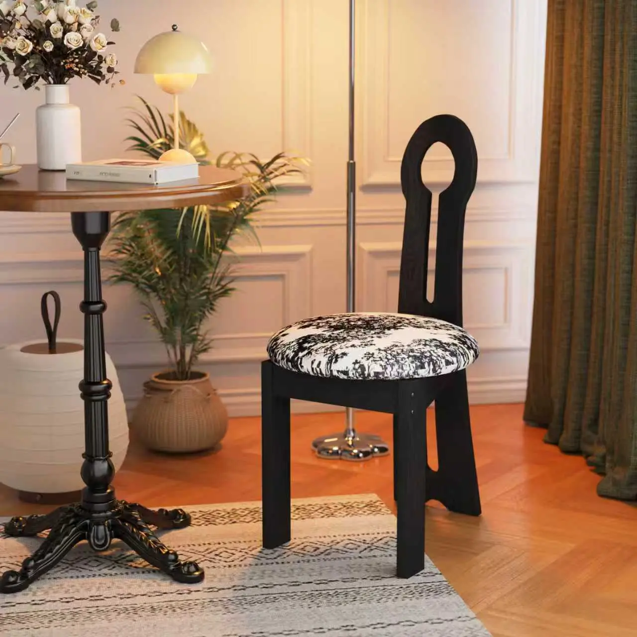 Wooden Dining Chairs Set of 2,Velvet Upholstered Wooden Side Chair Coastal Home Decor for Living Room Bedroom Outdoor ,Black, 18.1"Lx17.3"Wx36.2"H