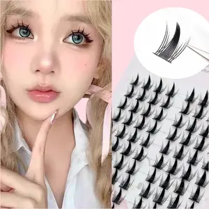 Elf False Eyelashes Clusters 10-14mm, Comic-Style Curled D-Shaped Lashes, Ultra-Thin Invisible Band, Moist Effect Like Anime Lashes, DIY Lashes Cluster
