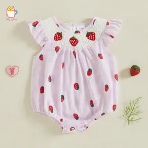 Newborn Baby Girls Smocked Bubble Romper Cute Embroidery Ruffle Gingham Bodysuit Dress Infant Toddler Summer Clothes
