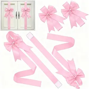 Holiday Christmas Cabinet Door Fringe Berry Blush Pink Large Bow Wreath 79 x 2.4 Inches Polyester Fiber No Batteries Needed Festive Home Decoration