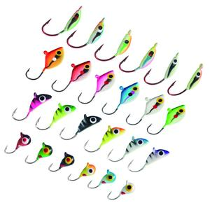 Bassdash Ice Fishing Lure Kit Glowing Paint Jigs for Winter Ice Jigging Crappie Sunfish Perch Walleye Pike