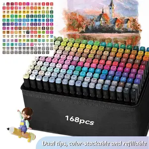 262/168/120 Color Alcohol Markers Vibrant Alcohol Based Markers Ideal for Sketching Painting Anime Landscape Fashion Illustration Quick Dry Waterproof Refillable Dual Tip Design Durable Easter Gift