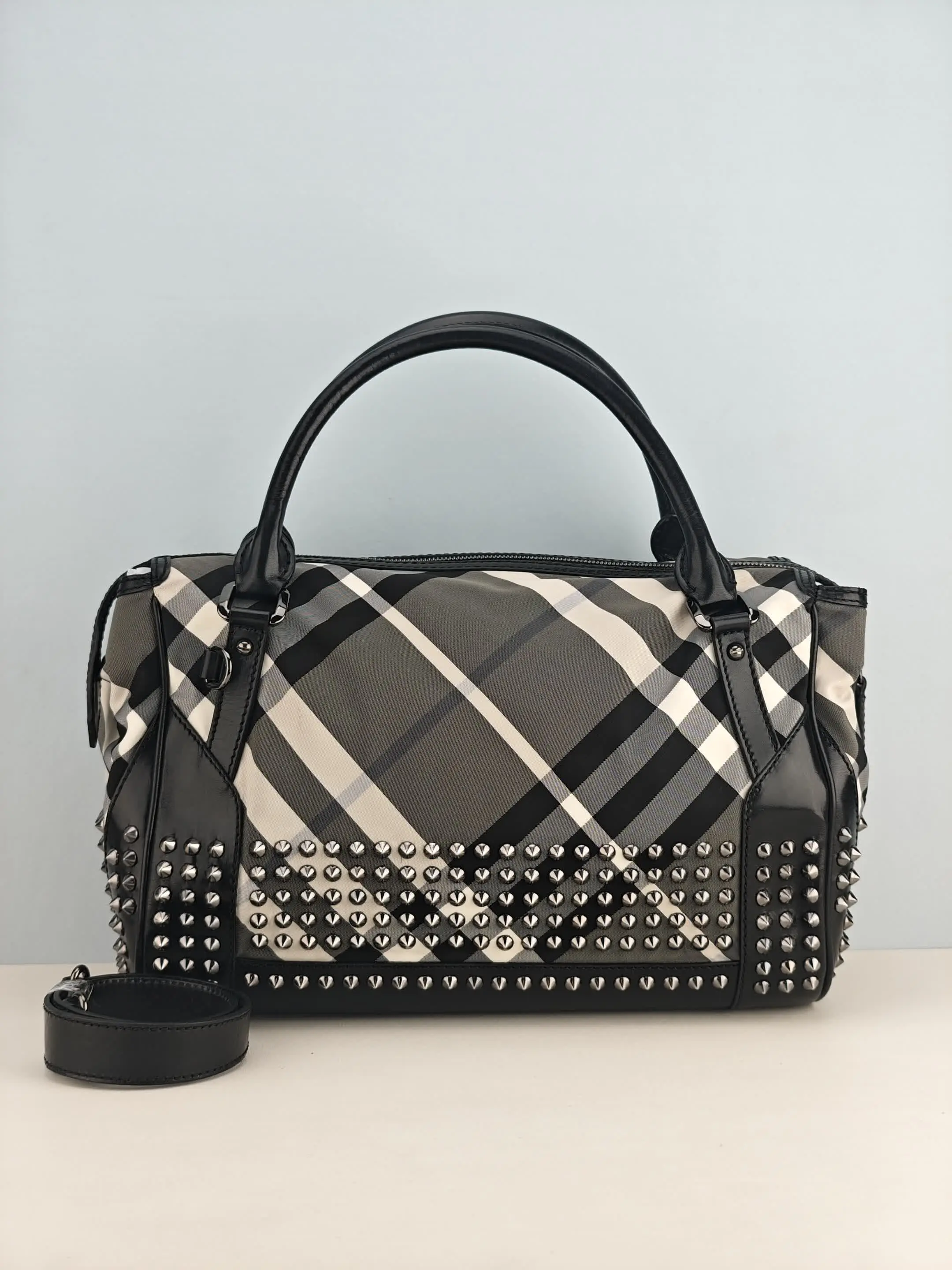 Pre-owned Nylon Shoulder Bags Burberry Beat Check Studded Medium Edenham Satchel Black