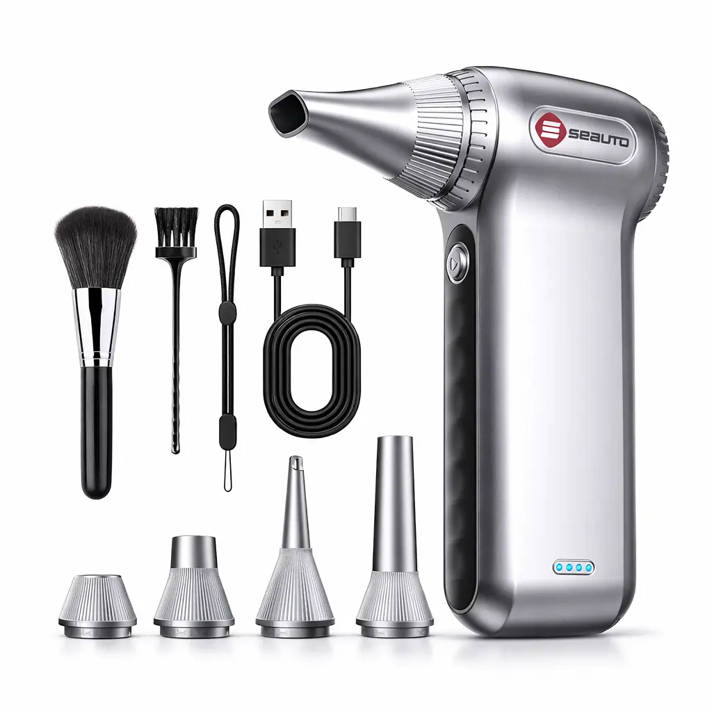 Seauto TF-01 Cordless Electric Air Duster with Nozzles, 125000 RPM 3-Speed Control, Type-C USB Rechargeable Air Blower with Built-In Batteries, Portable Dust Removal Cleaner for Camera Lens, Car Interior #tiktokshopsummersale