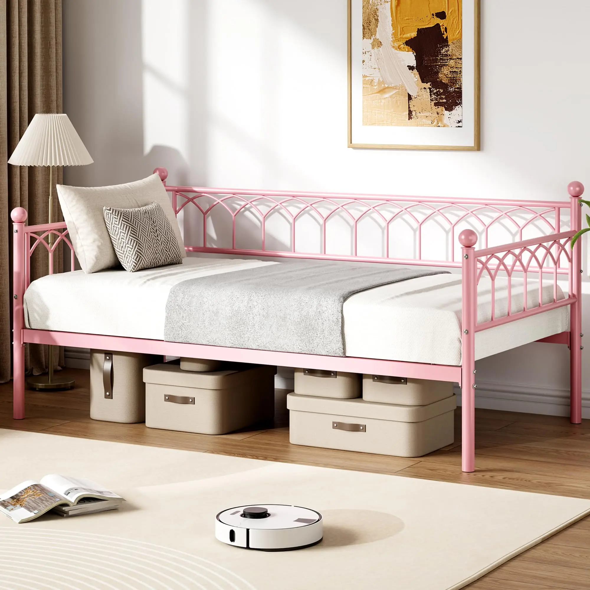 Garvee Twin Size Daybed and Sofa Bed Frame with Heavy Duty Metal Steel Slat Support, Space Saving Design, Easy Assembly, Optional Trundle, Charging Station, and LED Lights for Small Spaces, Living Room, Bedroom, Apartment in Multiple Colors