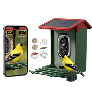 Smart Bird Feeder with Camera - 2K HD Solar Powered AI Bird Species Identification - Motion Detection Alerts, Weatherproof House Design Squirrel Proof