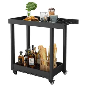 GARVEE Heavy Duty Utility Cart All-Weather HDPE Rolling Service Trolley Corrosion and Wear Resistant Black