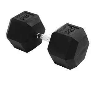 Rubber Encased Hex Dumbbell, Black, 100 lb