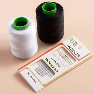 1 Set Complete Sewing Kit with 16 GoldenEye Milliners 319 Needles, Polyester Embroidery Thread in White and Black - Versatile All-Season Crafting and Garment Repair Supplies