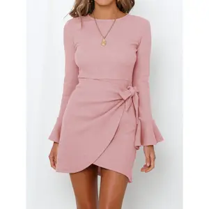 Flared Long Sleeve Slim Bow Dress Casual Fit