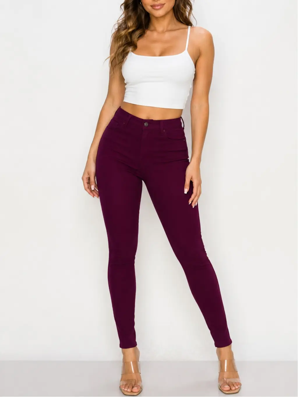 Lucy - Super Stretchy Skinny Jeans Denim Fabric cuffed jeans high water jeans boots baggy jeans curvy Bottom Comfortable Womenswear Button Leg