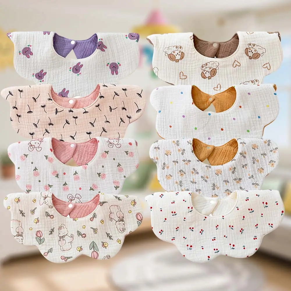 DOSMINE 8 Pack Baby Muslin Bibs Organic Cotton Absorbent with Waterproof Inner Layer Reversible Design 360° Coverage for Daily Use Gifts Machine & Hand Washable Reversible Cartoon Bibs for Babies Adjustable Waterproof Cotton Baby Bibs
