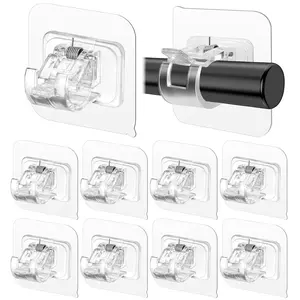 Self Adhesive Curtain Rod Holder, No Drill Curtain Rod Brackets, Nail Free Adjustable Curtain Rod Hooks, Curtain Rods No Drilling for Windows Home Kitchen Bedroom Hotel