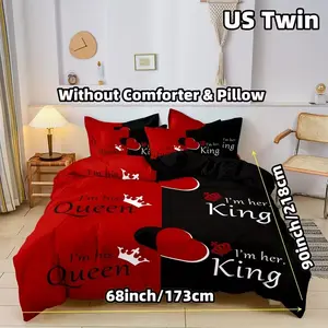 Three-Piece Set Dark + Queen & King Bedding, Letter Pattern Print, Includes 1 Duvet Cover + 1/2 Pillowcases, No Fill, Bedding Sets