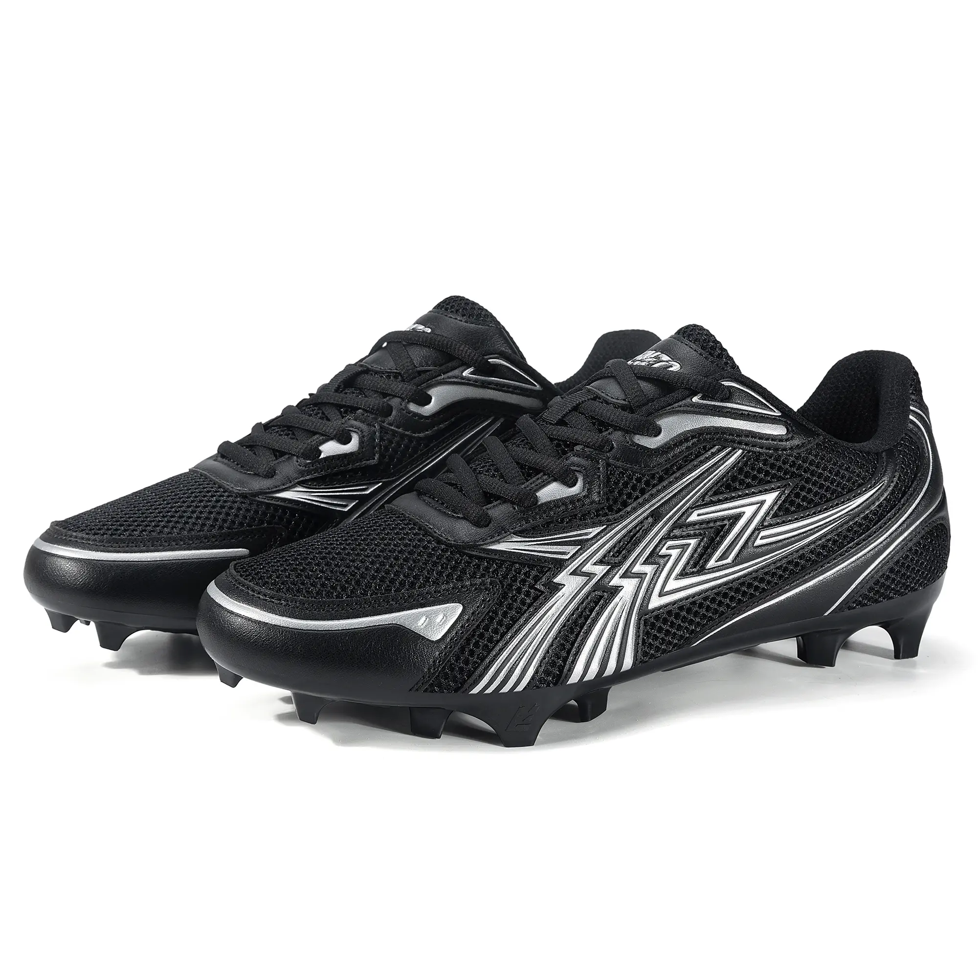 ENZO RUNNERZ Men's Black Football Cleats Low Top Lace-Up Athletic Shoes Anti-Slip Turf & Grass Training Shoes