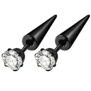 OIDEA Spike Stud Earrings for Men Women Stainless Steel CZ Cone Rivet Earrings Punk Hypoallergenic Edgy Jewelry Gift