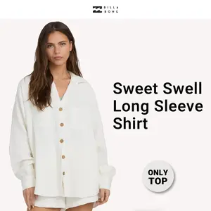 BILLABONG Women's Sweet Swell Long Sleeve Shirt for Spring Break,100% cotton,Oversized fit Blouse Womenswear
