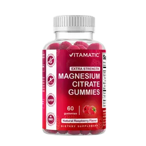 Vitamatic Extra Strength Magnesium Gummies 255 mg (Elemental Mg) per Serving - 60 Vegan Gummies - Promotes Healthy Relaxation, Muscle, Bone, & Energy Support Healthcare Natural