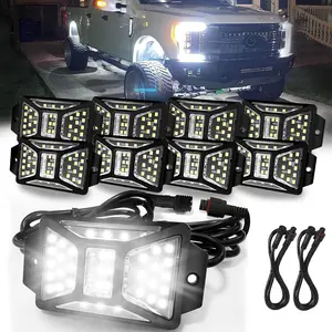 8 Pods White Rock Lights with 2 Pack Connectors Extension Wires, Rock Lights Compatible with   UTV SUV ATV Boat Golf Cart, High Bright Underglow  Kits,Two-Path Led Rock Lights