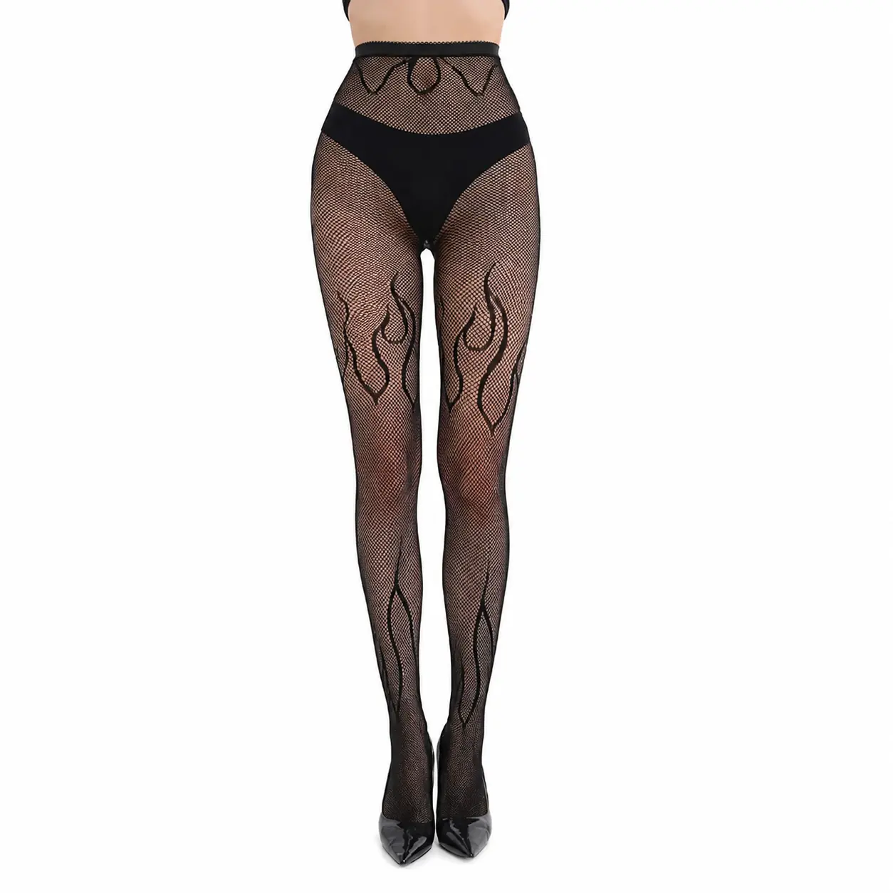 Women's Gothic Fishnet Tights, 3 Pairs with Skull, Flame & Ghost Print, Breathable Polyester Mesh Stockings for Edgy Style, Sheer Tights, Supernatural Theme Tights