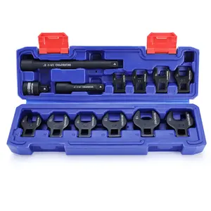 #SpringGlowUp WORKPRO 3/8" Drive Crowfoot Wrench Set, 13 Packs Metric Crows Foot Wrench Set with 2 Extension Bars, 1/2'' to 3/8'' Adapter, and Portable Storage Box, 10mm to 19mm, Access Fasteners in Tight Spaces