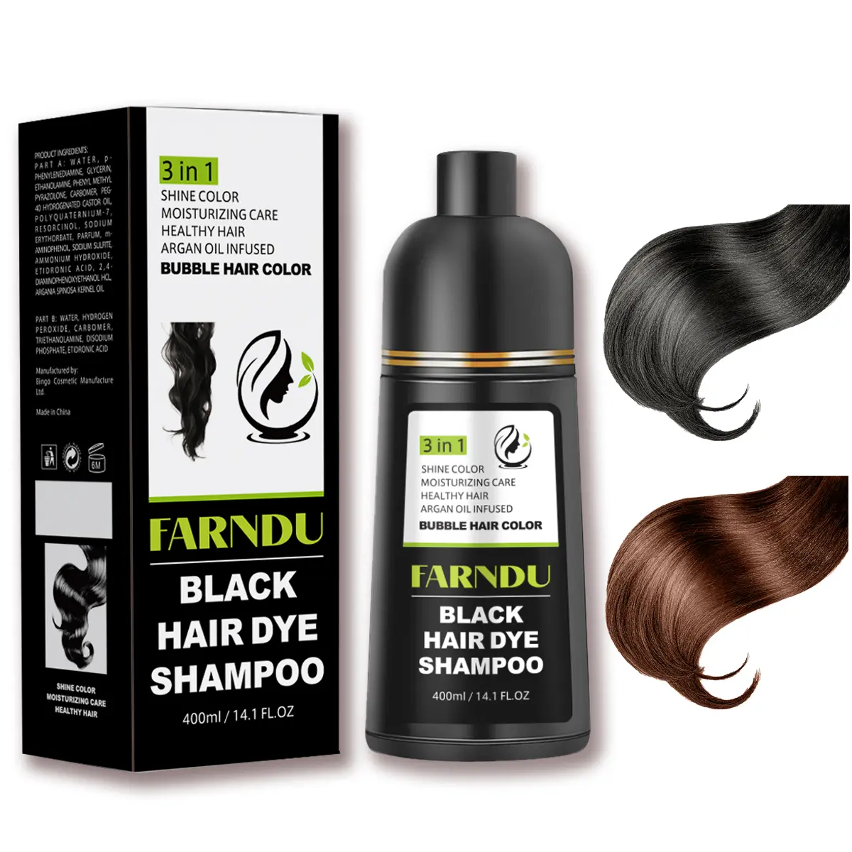 FARNDU Hair Dye Shampoo, Gray Coverage, 3 in 1 (+Shampoo+Conditioner), 10 Minute Color for Men & Women, All Hair Types, Long Lasting, 400ml FARNDU Hair Dye Shampoo, Gray Coverage, 3 in 1 (+Shampoo+Conditioner), 10 Minute Color for Men & Women, All Hair Types, Long Lasting, 400ml