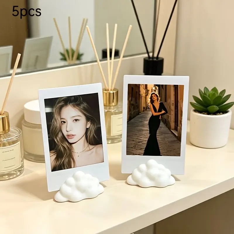 5 Pcs Fluffy Cloud Photo Display Frames, Plastic Picture Frames for Room Office, Cute Desktop Organizer for Photos Cards Notes