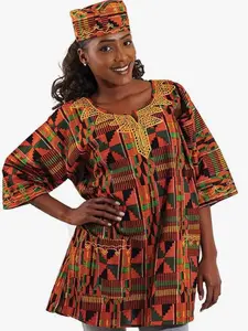 African Inspired Fashions Unisex Kente Dashik with matching cap Casual Dress Womenswear Comfortable Style Top