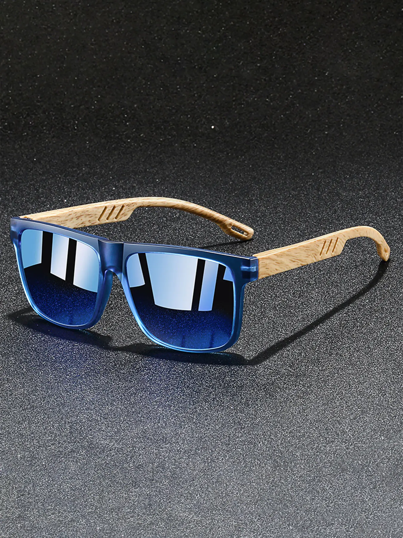 Fashionable imitation wood grain square glasses,suitable for both men and women,with a retro hollow design,nose pad adopt rubber material,comfortable wearing,perfect for outdoor activities such as cycling,fishing,hiking,etc.