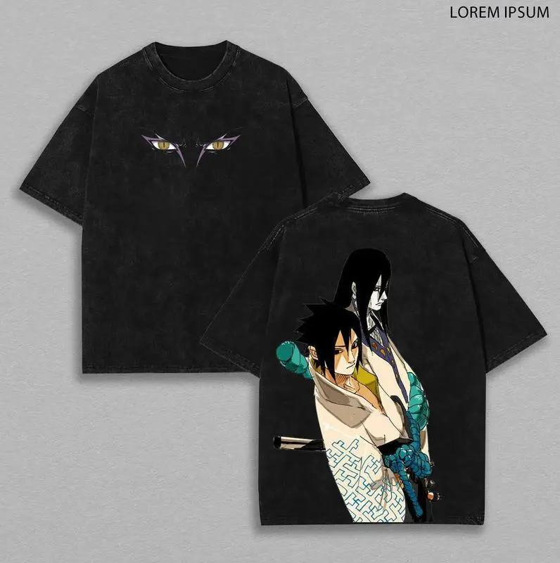 Orochimaru - Naruto Anime Double Printed Vintage Washed Tee Unisex Oversize Anime Manga Washed Heavyweight Cotton T-shirt, Gift For Anime Fan, Anime Lover