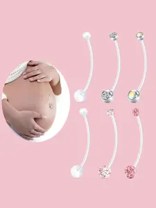 1Set 3Pcs Plastic Pregnancy Belly Button Rings Long Bar Navel Rings for Maternity Sport Pregnant Women Flexible Clear Belly Piercing Retainer 14G 32mm 38mm Length bar Belly Piercing Jewelry