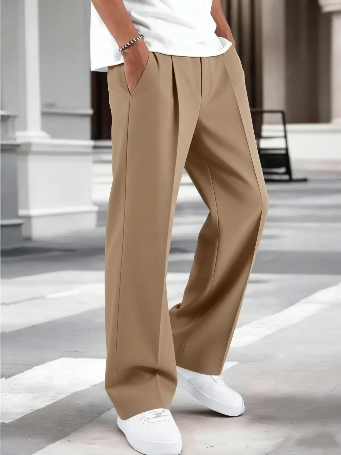 Men's Loose Fit Wide Leg Plain Pants, Casual Commuter & Daily Wear, High-End Slimming Suit Long Trouser Pants, All Seasons Fashion, All Seasons Trousers