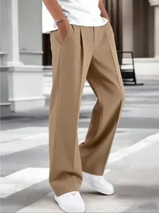 Men's Loose Fit Wide Leg Plain Pants, Casual Commuter & Daily Wear, High-End Slimming Suit Long Trouser Pants, All Seasons Fashion, All Seasons Trousers