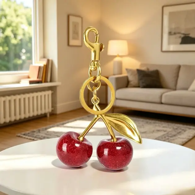 Sparkly Glitter Cherry Fruit Charm Bag Charm Keychain - Women's Allmatch Trendy Luggage & Bag Accessory, Keychain for Women, Accessory for Girls, Everyday Wear Birthday Gift