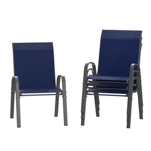 GAOMON Patio Chairs Set of 4, Outdoor Stackable Dining Chairs for All Weather, Comfortable Breathable Garden Outdoor Furniture for Backyard Deck, Blue