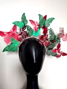Christmas Butterfly Crown Headband | Red Green Festive Halo Fascinator