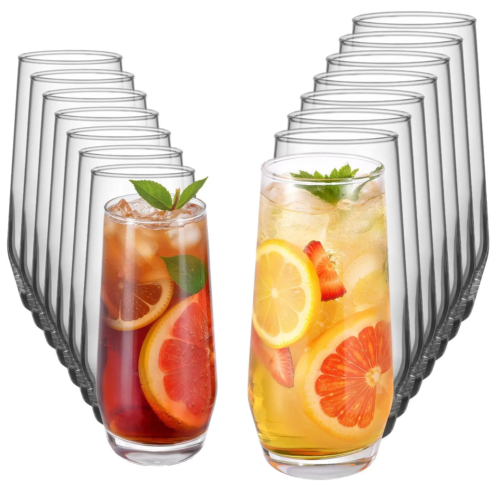 【Summerfinds】VEVOR Drinking Glasses Set,  , 16-Piece Crystal Glass Cups, Elegant Mixed Glassware Set, with 8 Pcs 18.26 Oz Highball and 8 Pcs 11.5 Oz Cocktail Drinkware for Kitchen, Beer, Smoothie, Juice, Soda, Wine