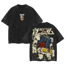 RX-78-2 Gundam,RX-0 Unicorn Gundam,Zaku II (MS-06), Gundam SEED,Astray Red Frame, Gundam Barbatos, RX-160S-2 Sinanju Stein (Ver. Ka) - Mobile Suit Gundam Anime Double Printed Vintage Washed Tee Unisex Oversize Anime Manga Washed Heavyweight Cotton T-shirt