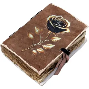 Elegant Rose Leather Journal Floral Notebook  Growth Mystical Blossoming Golden Black Rose Diary for Women Girls Handmade Antique Notebook for Writing and Gifting 5x7 inches