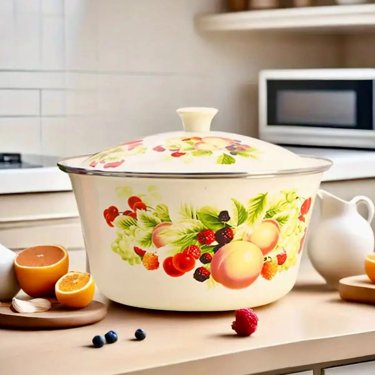 3-Piece Thick Enamel Multi-Functional Bowl Set, Kitchenware, Kitchen Sets For Home, Large Capacity Fruit & Vegetable Bowl, Fermentation Bowl, Salad Stirring Bowl, Compatible with Various Stoves