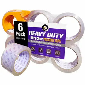 6-Pack Clear Packing Tape with Dispenser, Heavy Duty,  Transparent Packaging Tape for Packing, Shipping, Sealing, Labeling, 1.88 Inches Wide x 60 Yards