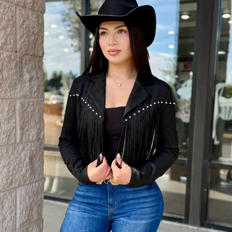 Western Suede Fringe Jacket -Long Sleeve, Casual Style, Perfect for Everyday Wear